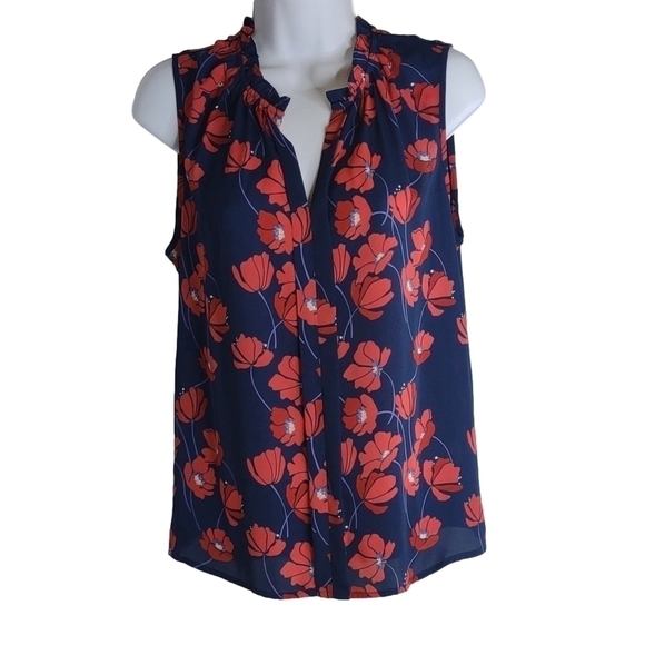 41 Hawthorn blue and red flowered sleeveless blouse with collar detail, NWT - Picture 3 of 9